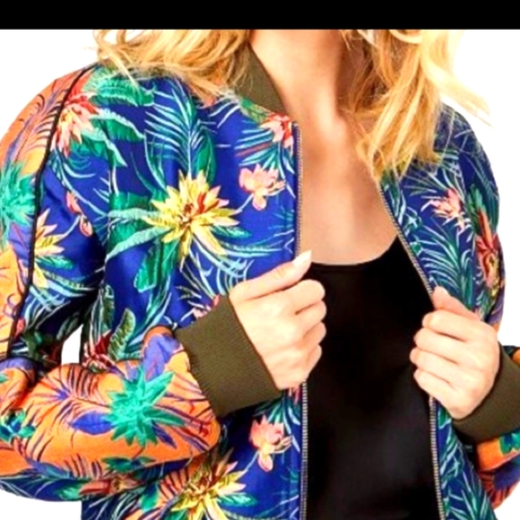 Guess Paradise Jacquard Embroidery Bomber Jacket Medium - Picture 10 of 12